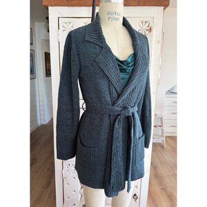 PERUVIAN CONNECTION Belted Cardigan Heather Teal